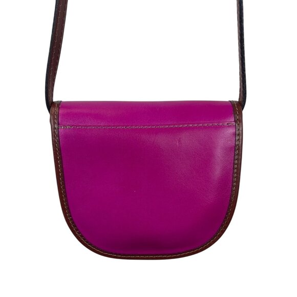 Handcrafted Fuchsia & Brown Leather Adjustable Strap Saddle Bag Sz S - Picture 3 of 11